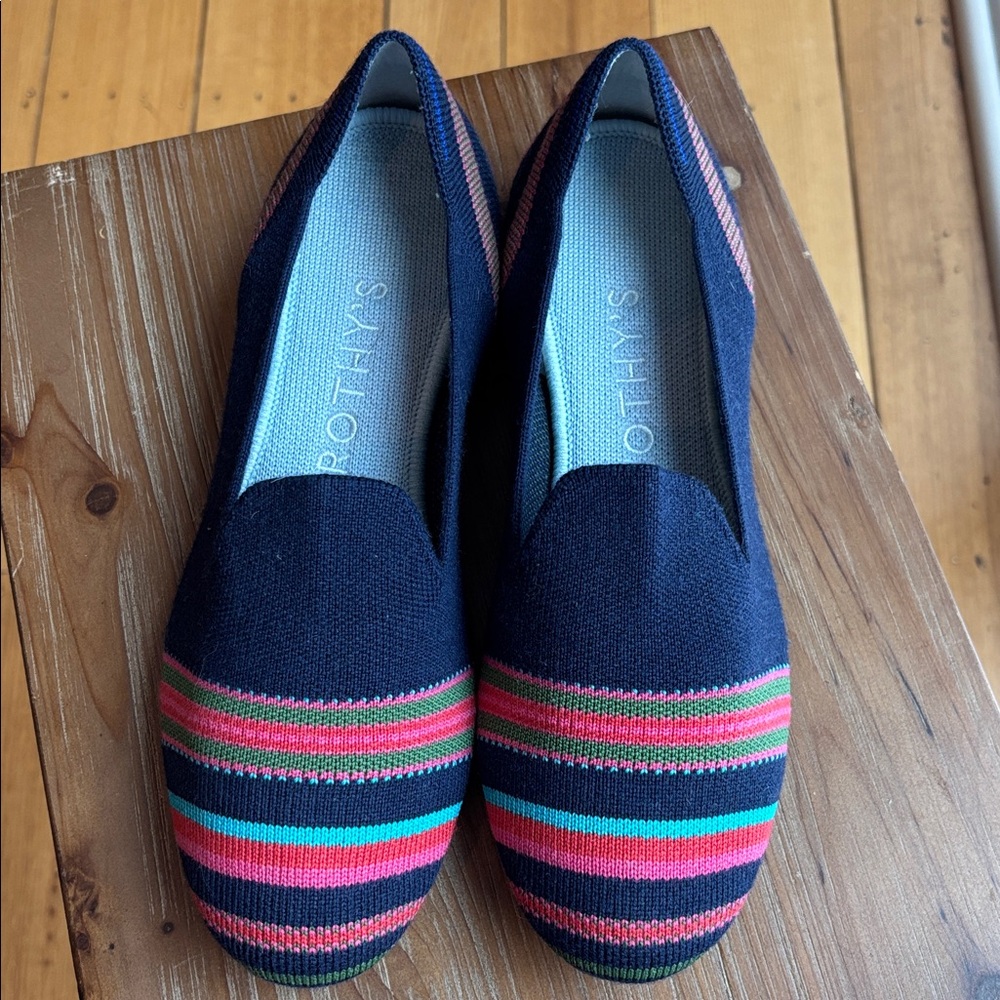 Rothy’s wool navy striped loafers size 7.5